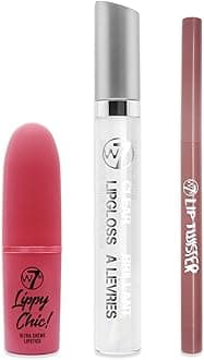 W7Lip Gloss Wand Set - 3Pcs Set - Lipstick, Lip Liner & Gloss - Pink