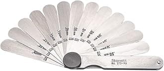 Starrett Tempered Steel Metric Thickness Gage with Straight Leaves, Locking Device, Rugged and Substanial Steel Case - 0.03mm-0.50mm Thickness, 13 Leaves - 173MA