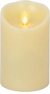 Scalloped Edge Flameless LED Candle, Ivory, 3" x 5", Battery Operated, Moving Flame, Real Wax Pillar with Timer, Vanilla Honey Scented