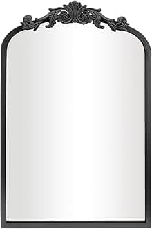 AIXI HOME Black Traditional Arched Wall Mirror, 24"x36" Elegant Mantel Bathroom Mirror with Ornate Matel Frame, Baroque Inspired Home Decor for Entryway/Bathroom/Fireplace