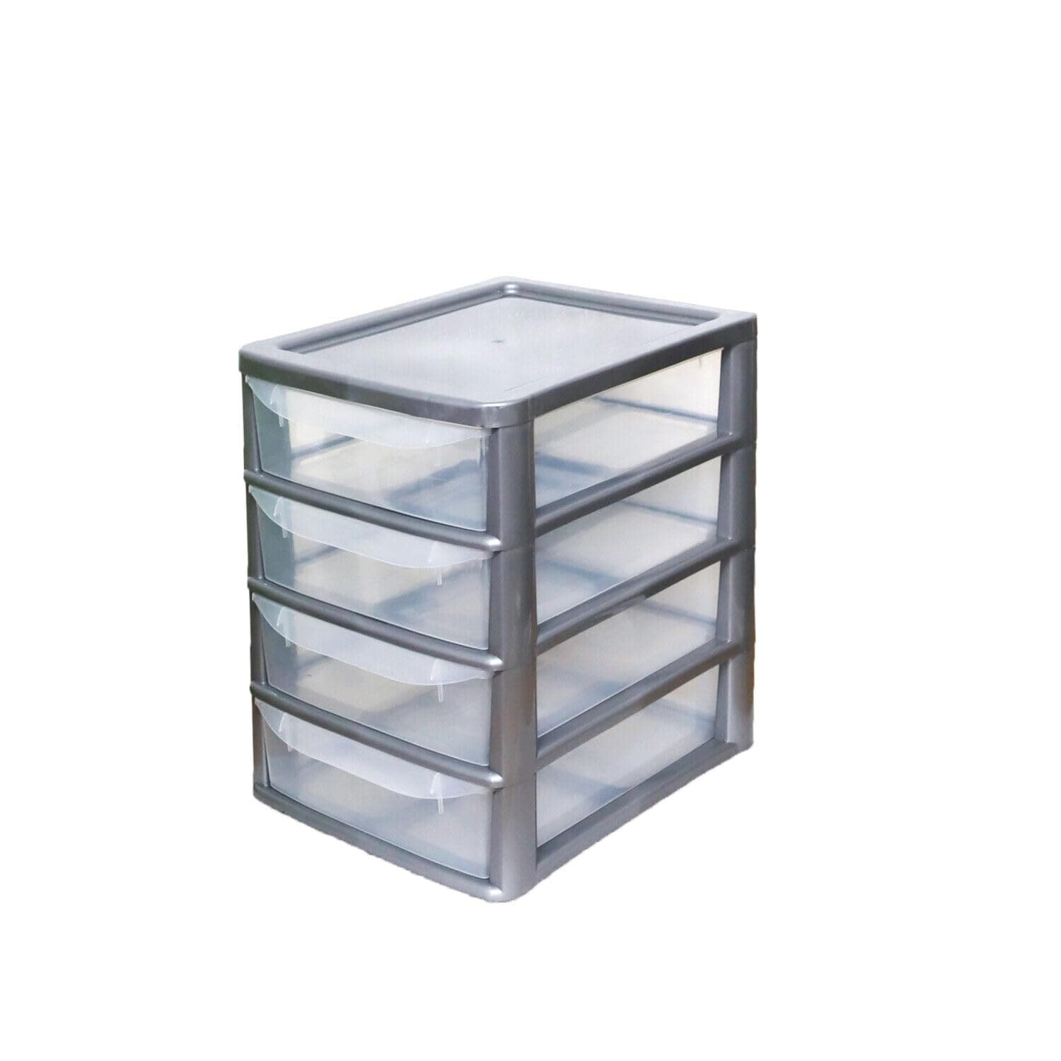 4 Drawers Storage Unit, A4 Plastic Storage Drawers, Desktop Table top Organiser Storage Tower Unit for Home, School, Office, Bedroom & Living Room Sliver Height 38cm, Width 28cm, Depth 35cm
