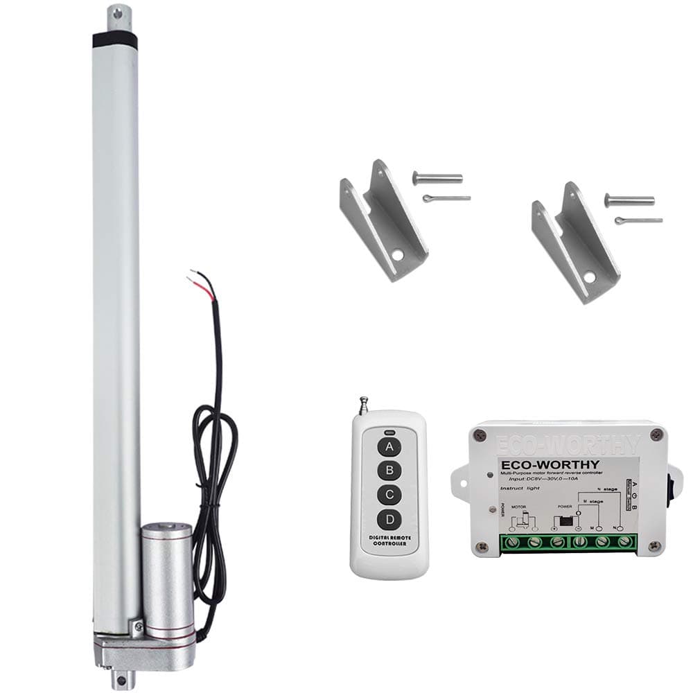 DCHOUSE 16" Stroke Linear Actuator 12 Volt 12V DC 400mm Linear Motion Actuator Wireless Remote Controller Kit With Linear Motor Mounting Brackets
