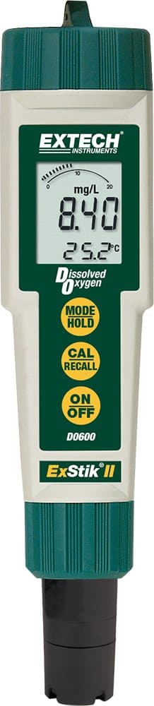 Extech DO600 Waterproof ExStik II Dissolved Oxygen Meter - Portable DO Tester with Salinity and Temperature Compensation, Auto Calibration, Data Hold, Min/Max, Large LCD