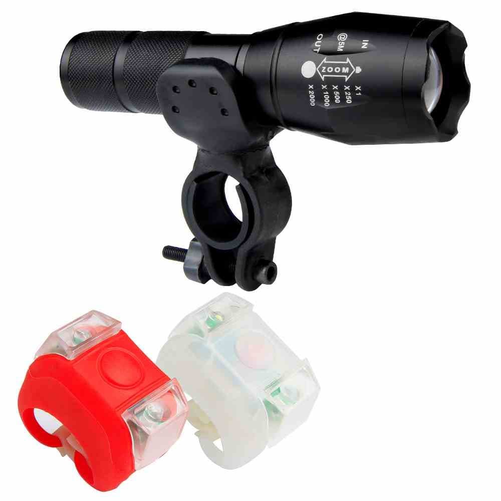 REFUN Bicycle Light Set Ultra Bright Headlight (Cree XML T6 LED Flashlight), 2pcs Taillight (3 Lighting Modes), Quick Release Bicycle Accessories