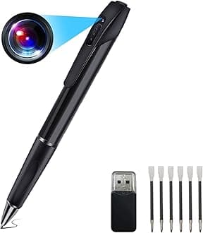 Portable Security Camera, Hidden Spy Camera with Pen, 1080P HD Nanny Cam Body Cam with Loop Recording, Pocket Cam for Classroom Meetings Indoor/Outdoor