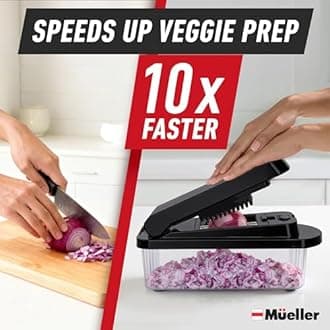 Mueller Pro-Series 10-in-1, 8 Blade Vegetable Chopper, Mandoline Slicer, Onion Mincer, Cutter, Dicer, Veggie Chopper with Container, Kitchen Essentials & Gadgets, House Warming Gifts New Home, Black