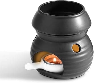 ComSaf Essential Oil Burner Wax Melt Burner with Candle Spoon, Aromatherapy Aroma Burner Ceramic Oil Diffuser Candle Tealight Oil Warmer Yoga Spa Home Decor Christmas Housewarming Gift Black 1Pack