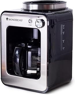 Wonderchef Regalia Bean-to-Cup Brew Coffee Maker with Grinder | Grind Coffee Beans | Get Fresh Aromatic Powder | Brew 4 cups | Glass Carafe | Easy Control Dial | 2 Years Warranty | Steel