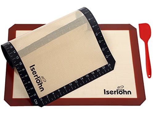 Iserlohn Non Stick Silicone Baking Mat (2 Pack) 16.5x11.6 Inch, with Heat Resistant Silicone Spatula, Reusable Cookie  Baking Sheet, Fit for US Half Sheet Size