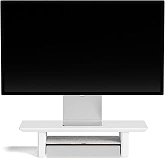 Raico Desk Shelf Setup Mini Monitor Stand, Compact White Wood Organiser, Ergonomic Home Office Accessory (White | 18.8 Inches)