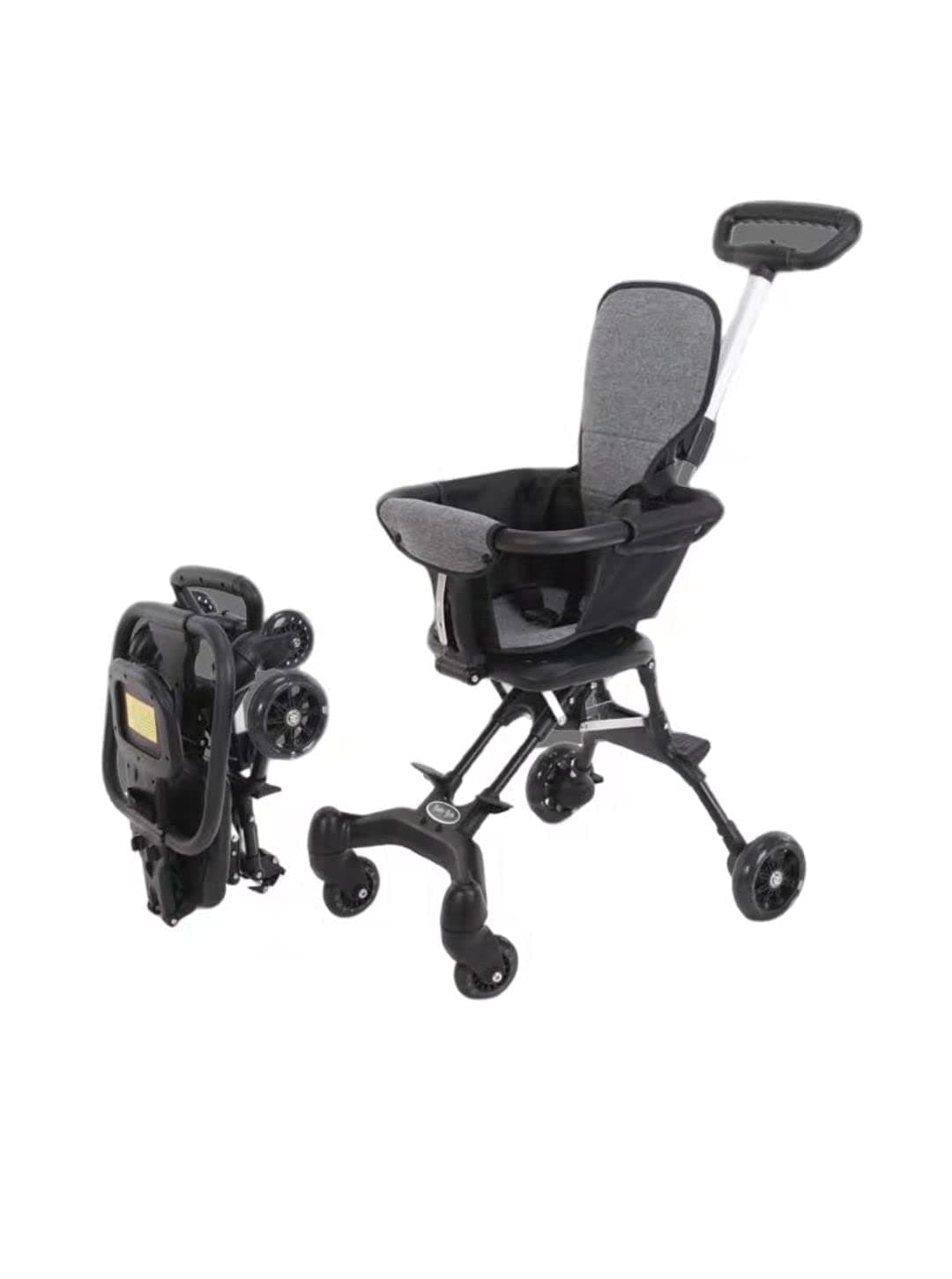 Foldable Four-wheeled Baby Stroller, 5 Point Harness, Suitable For 1-5 Years Old, Grey