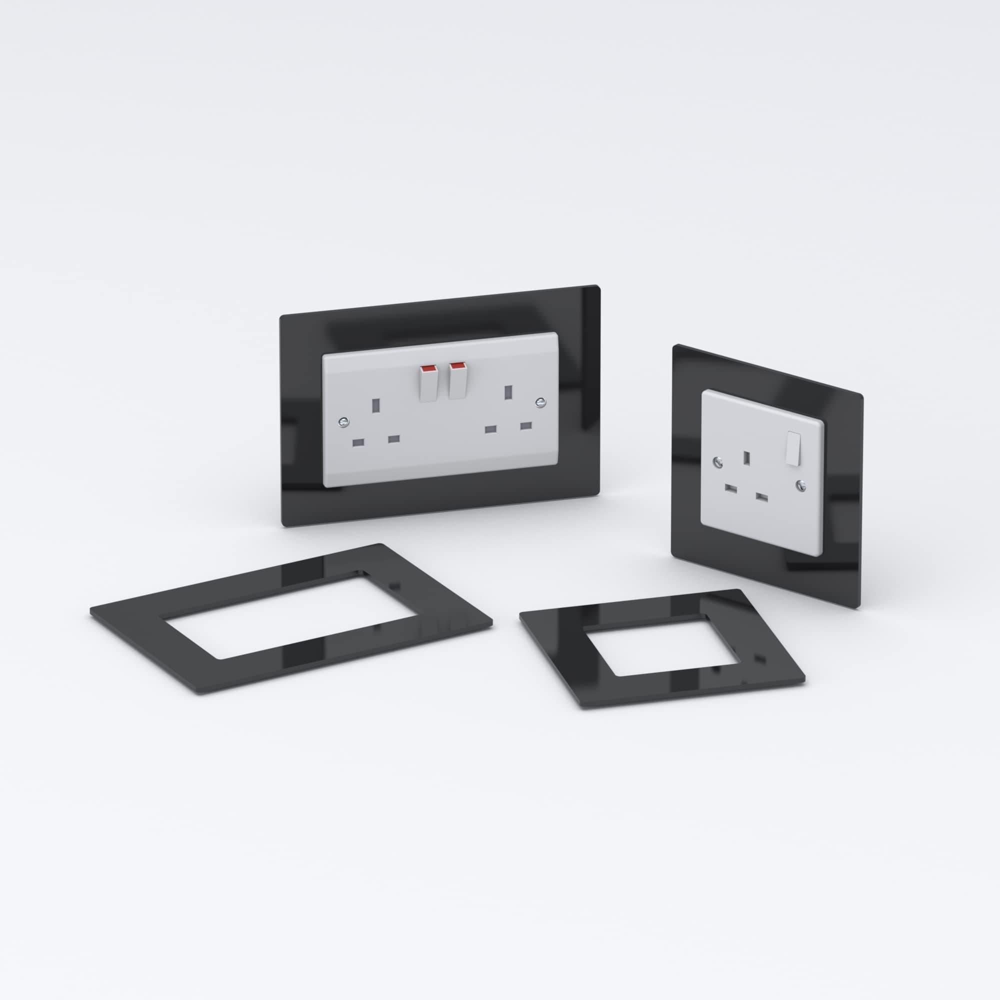 Double/Single Socket Switch Surround/Acrylic Finger Plate (Double, Black)