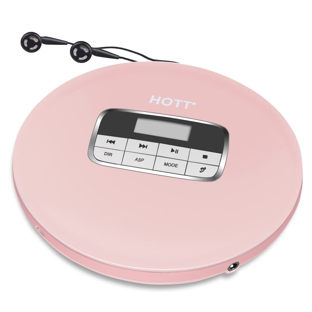 Portable CD Player, HOTT Portable Personal CD Player with Headphone Jack, Anti-Skip/Shockproof Protection Compact CD Music Disc Walkman Player with LCD Display for Adults Students Kids (Pink)