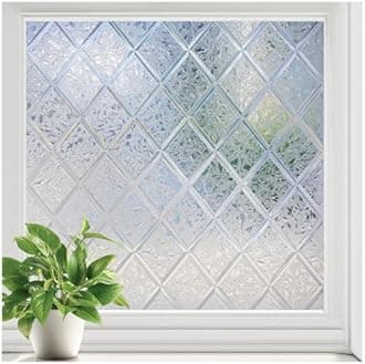 rabbitgoo Window Privacy Film, Decorative Privacy Window Film Sun Blocking, Frosted Glass Cling for Home Door, Non-Adhesive Static Cling Sticker Covering Heat Blocker, Clear, 17.5" x 157.4"