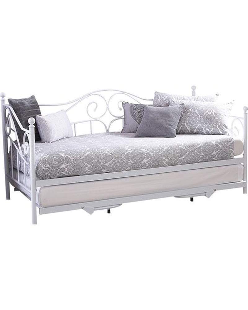 Carpet Kingdom Madison 3ft Single White Metal Day Bed With Pull-Out Trundle Set Grade