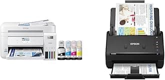Epson EcoTank ET-4850 Wireless All-in-One Cartridge-Free Supertank Printer with Scanner & Workforce ES-400 II Color Duplex Desktop Document Scanner for PC and Mac