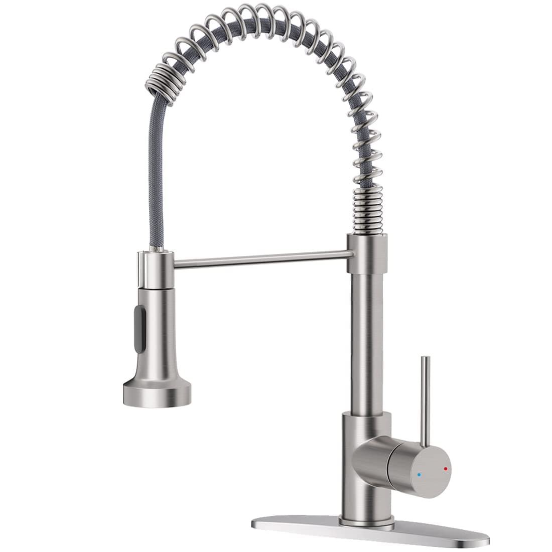 Kitchen Faucets Low Lead Commercial Solid Brass Single Handle Single Lever Pull Down Sprayer Spring Kitchen Sink Faucet, Brushed Nickel