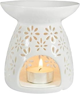ToiM Vase Shaped Milk White Ceramic Hollowing Floral Aroma Lamp Candle Warmers Fragrance Warmer Oil Diffuser Essential Oil Lamp Aromatherapy Furnace Ceramic Incense Burner Wax Melt Warmer (White)