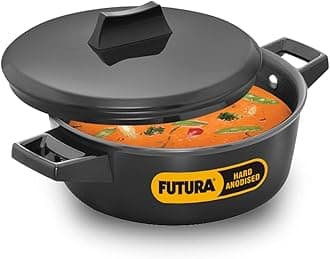 Futura 2 Litre Cook n Serve Bowl, Hard Anodised Saucepan and Lid, Sauce Pan for Cooking, Black Bowl for Serving, Black (IACB20)