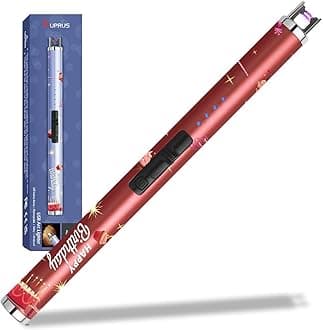 SUPRUS Candle Lighter Arc USB Lighter Electric Lighter with Upgraded LED Battery Display Safety Switch Rechargeable Flameless Plasma Windproof Portable for Birthday (Birthday Red)
