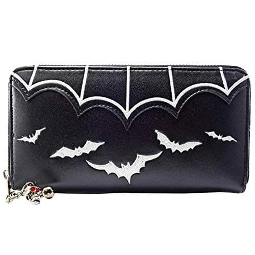 Banned Gothic Witch Gotham Knight Bat Attack Bat Logo Zip Around Wallet (White)