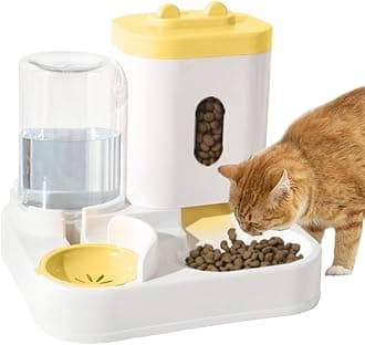 NeoStyle Automatic Dog Cat 2L Feeder and 1L Water Dispenser, Capacity Dog Water Dispenser Dog Food Dispenser Set for Small, Medium and Large Pets (yellow, food feeder+water dispenser)