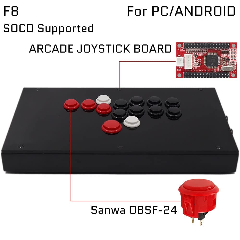 FightBox F8-PC All Buttons Arcade Joystick Game Controller For PC Sanwa OBSF-24 30 Leverless-Style