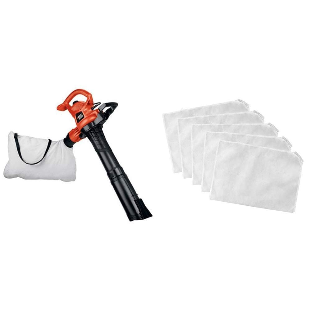 BLACK+DECKER 3-in-1 Electric Leaf Blower with Leaf Blower Vacuum Bags, Disposable (BV3600 & BV-008)