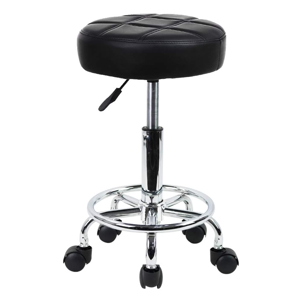 Round Rolling Stool Chair PU Leather Height Adjustable Swivel Drafting Work SPA Shop Salon Stools with Wheels Office Chair Small (Black)