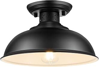 Semi Flush Mount Ceiling Light, Industrial Close to Ceiling Lighting Fixtures, Rustic Vintage Metal Black Ceiling Lamp for Kitchen Island Bedroom Hallway Farmhouse, 13in