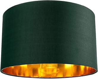 Contemporary and Chic Forest Green Cotton 14" Table, Floor or Pendant Circular Drum Lamp Shade with Shiny Copper Inner - 60watt Maximum by Happy Homewares