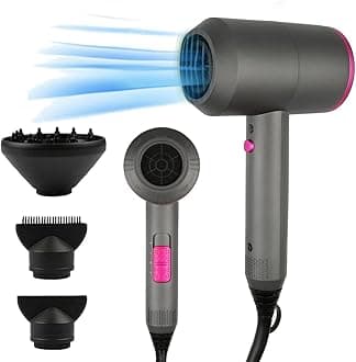 CASAMAA Professional Ionic Hair Dryer Hairdryer Powerful AC Motor Quick Drying with 2 Speed 3 Heat Setting, Cool Shot Button with 1 Diffuser & 2 Concentrator for Women Man (Light Gray)