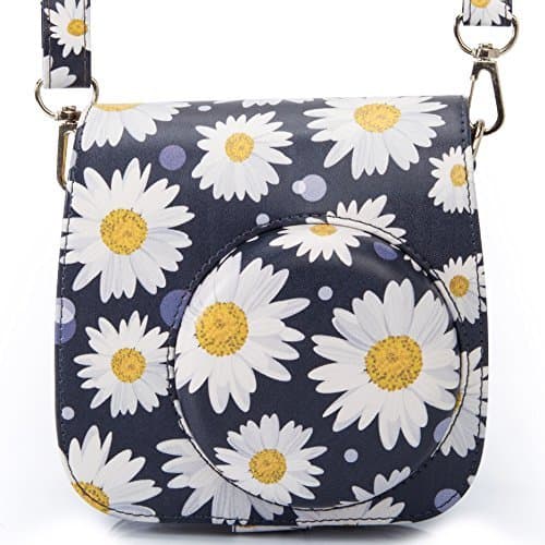 Compatible Groovy PU Leather Camera Case with Shoulder Strap for Fujifilm Instax Mini 9 8 8+ Camera (Daisy)