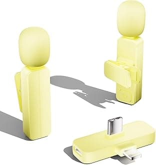 2 Pack Wireless Mini Lavalier Lapel Microphone for iPhone,Android Phone(2 in 1) - 65ft Cordless Clip on Dual Mics with Noise Reduction 6H Working Time for Video Recording Vlogging, YouTube, (Yellow)