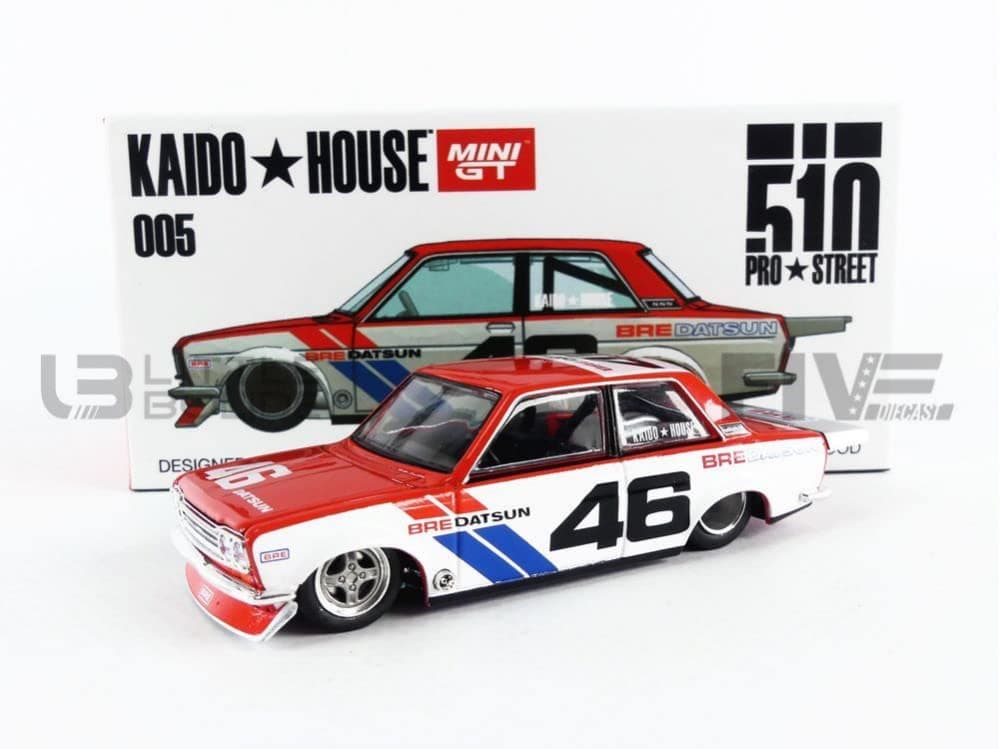 MINI GT TSM Model Datsun 510 Pro Street Version 1#46 BRE Red and White (Designed by Jun Imai) Kaido House 1/64 Diecast Model Car by True Scale Miniatures KHMG005