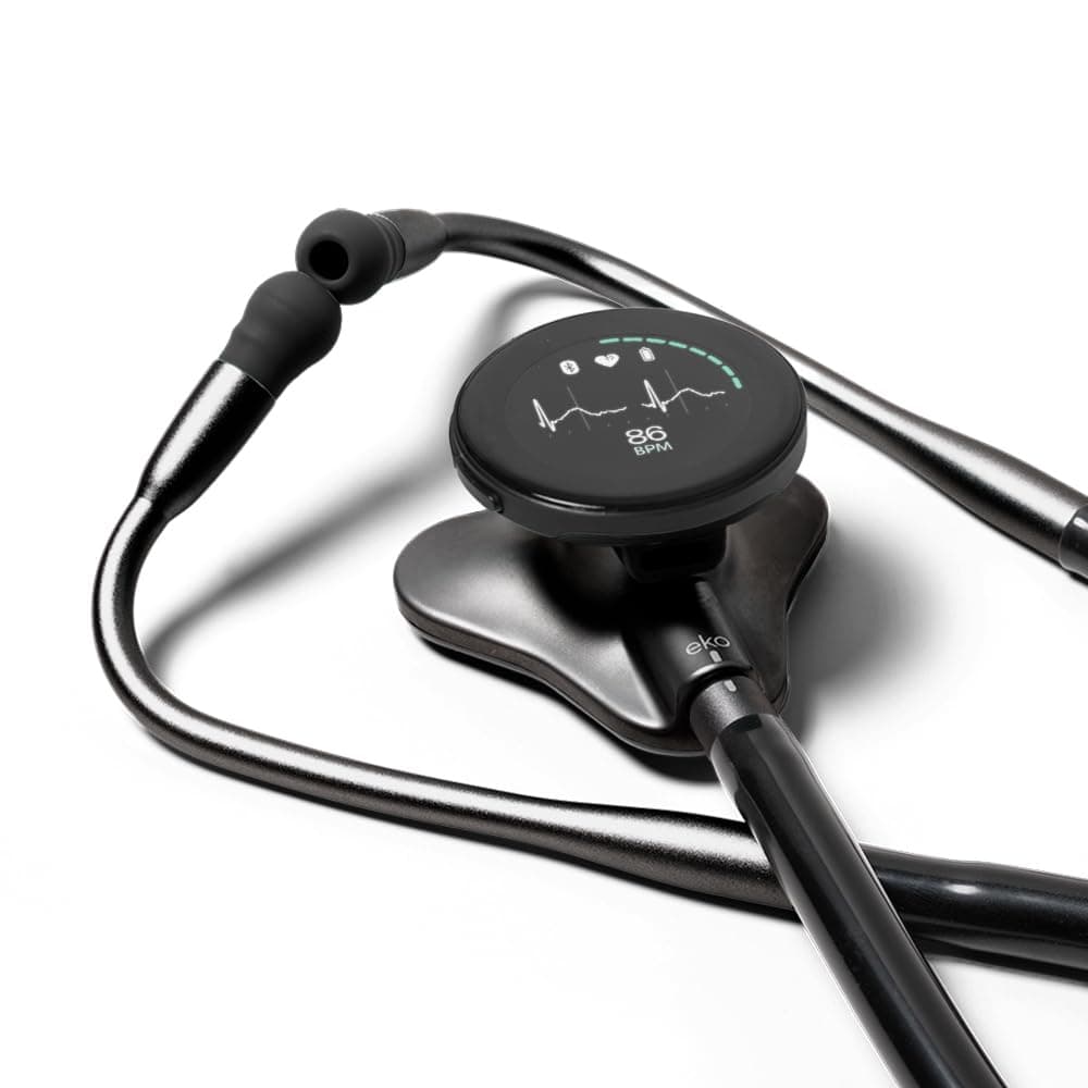CORE 500™ Digital Stethoscope — 40x Amplification, Active Noise Cancellation, 3-Lead ECG, FDA-Cleared AI with Eko+, Full-Color Display, Reimbursement Eligible — Matte Black, COR501-BLK/BLK