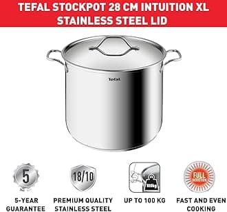 TEFAL Cooking Pot with Glass Lid | Intuition XL 28 cm/ 12 L Stainless Steel Casserole | Premium Stainless steel 18/10 | Induction | 2 Years Warranty | B8649004