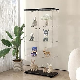 Frameless Glass Display Cabinet, Curio Cabinet Display Case with Lock and 2 Doors, Quick-Install Floor Standing Large Showcase Display Shelf for Collectibles, Legos, Figures, Plants