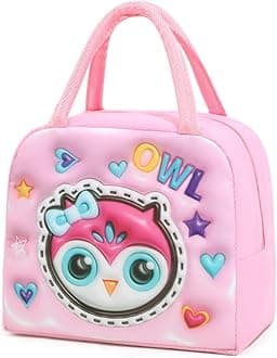 IraXproLunch Bag for Kids School,Insulated Lunch Box Bag For Girls Boys,Multiple Color and Pattern Options,Water-Resistant,Reusable,Lightweight & Durable Lunch Tote (Pink-Owl)