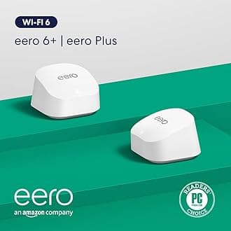 Amazon eero 6+ mesh wifi system with 1 month free eero Plus (auto-renews) - Coverage up to 3,000 sq. ft., Connect 75+ devices, 2-pack