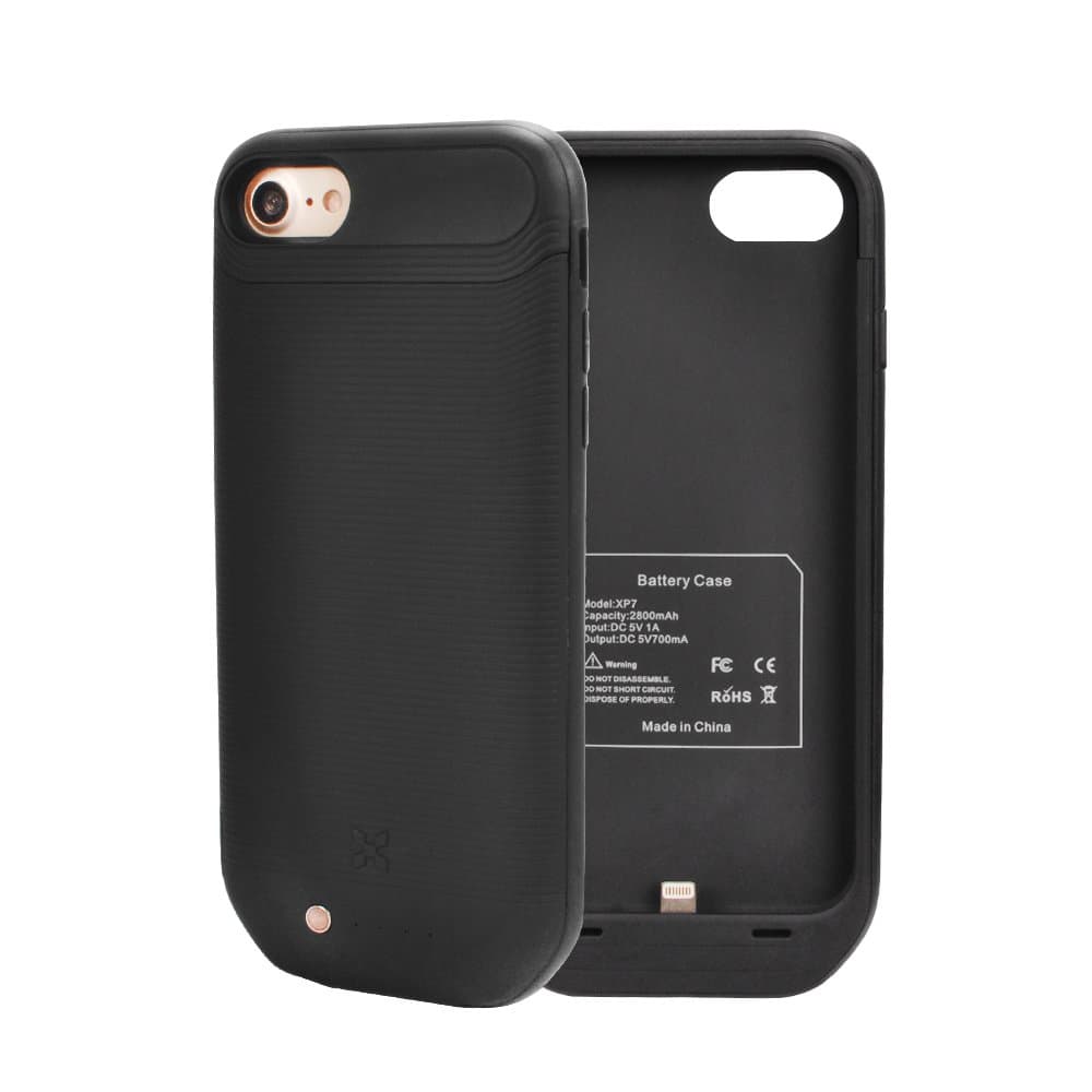 iPhone 7 Battery case XCOMM iPhone 8 2800mAH Backup Battery Cover with TF Card Slot Support 128G Expansion Built-in 3.5mm Headphone Jack Black MFI (Black)
