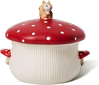 Large Soup Bowl, Double Mushroom Handle & Mushroom Lid - Safety Matt Ceramics 32 oz Noodles Bowls, Use for Stew, Salad, Porridge & More.