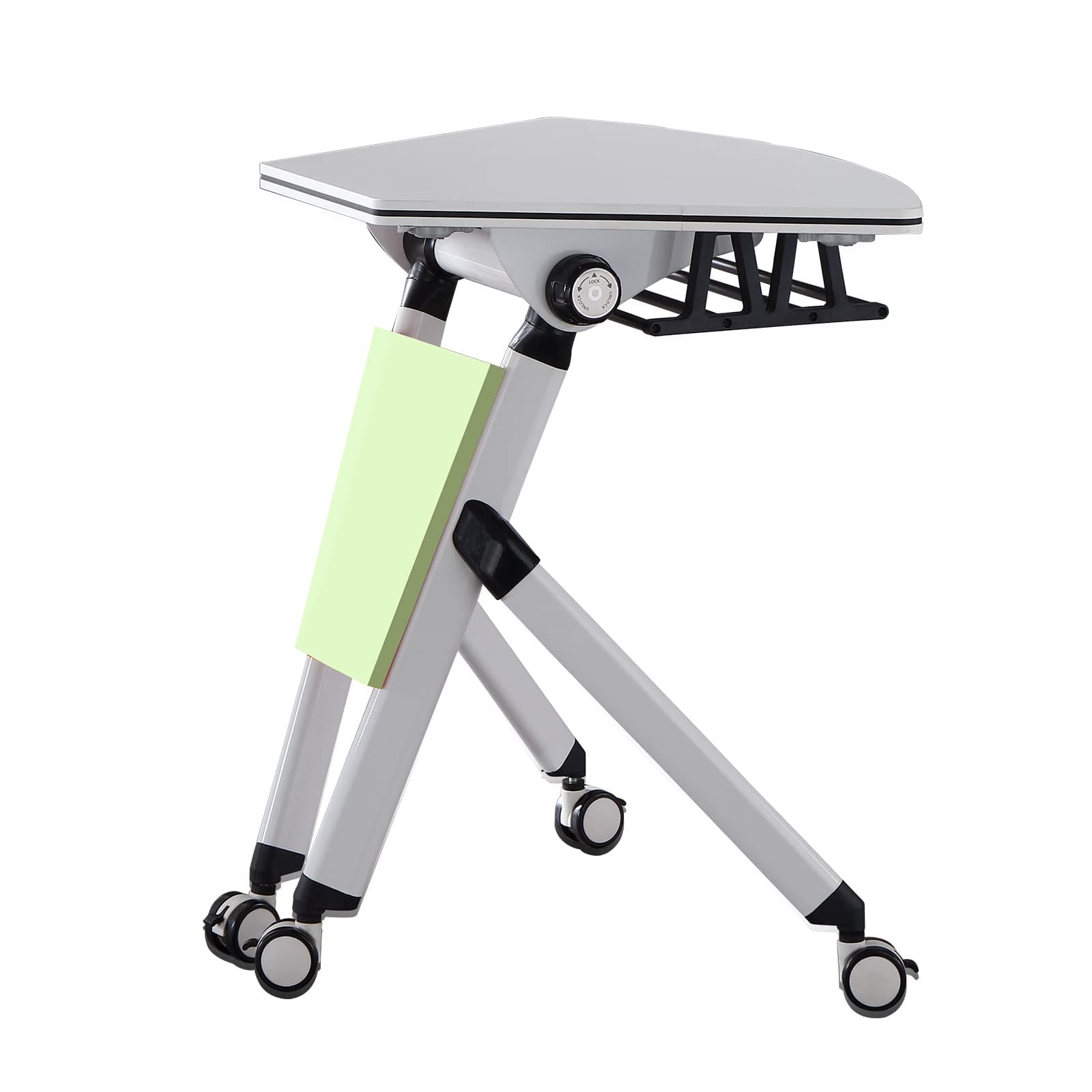 Mobile Folding Training Table, Students Classroom Desk with Wheels, Conference Table, Office Desk, Portable Writing Table, Children Desk, Small Computer Desk with Drawer and Steel Frame (Green)