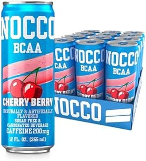BCAA Energy Drink Cherry Berry - 12 Fl Oz (Pack of 12) - 200mg of Caffeine, Sugar Free Energy Drinks - Carbonated & Low Calorie, BCAAs, Vitamin B6, B12, & Biotin - Grab & Go Performance Drink