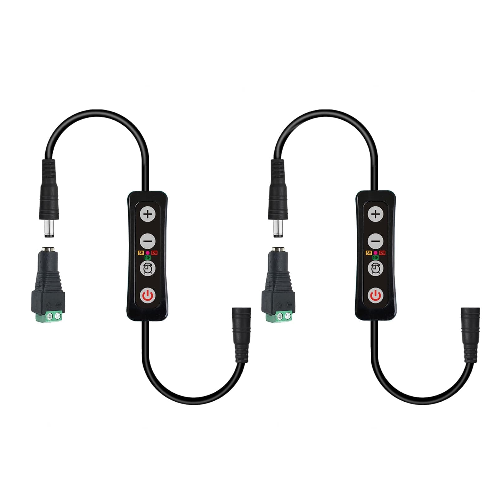 Aquarium Light Timer and Dimmer with 5.5mm x 2.1mm DC Barrel Connector, 6/10/12 Hour Modes, Adjustable 10-100% Brightness, Compatible with 12-24V DC LED Lights, 2 Pack