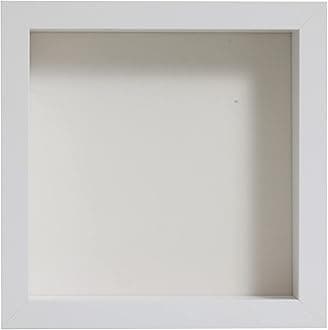 FrameWorks 8” x 8” White Wooden Shadow Box Frame – Display Case with Soft Felt Back, Memory Box with Tempered Glass, Display Box with Elegant White Ball Push Pins, Wooden Flower Box