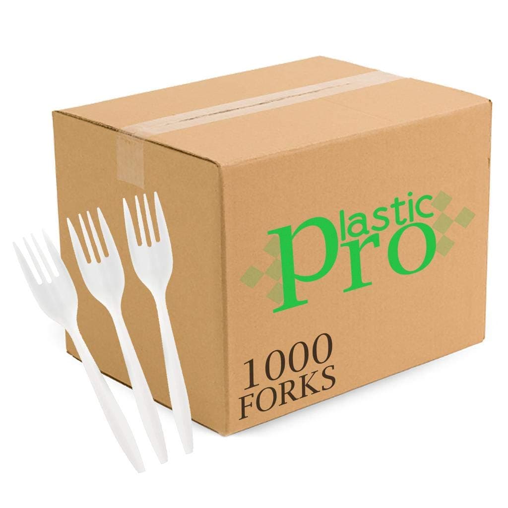 Cutlery Plastic Forks Medium Weight Disposable Silverware (White,1000 Forks)