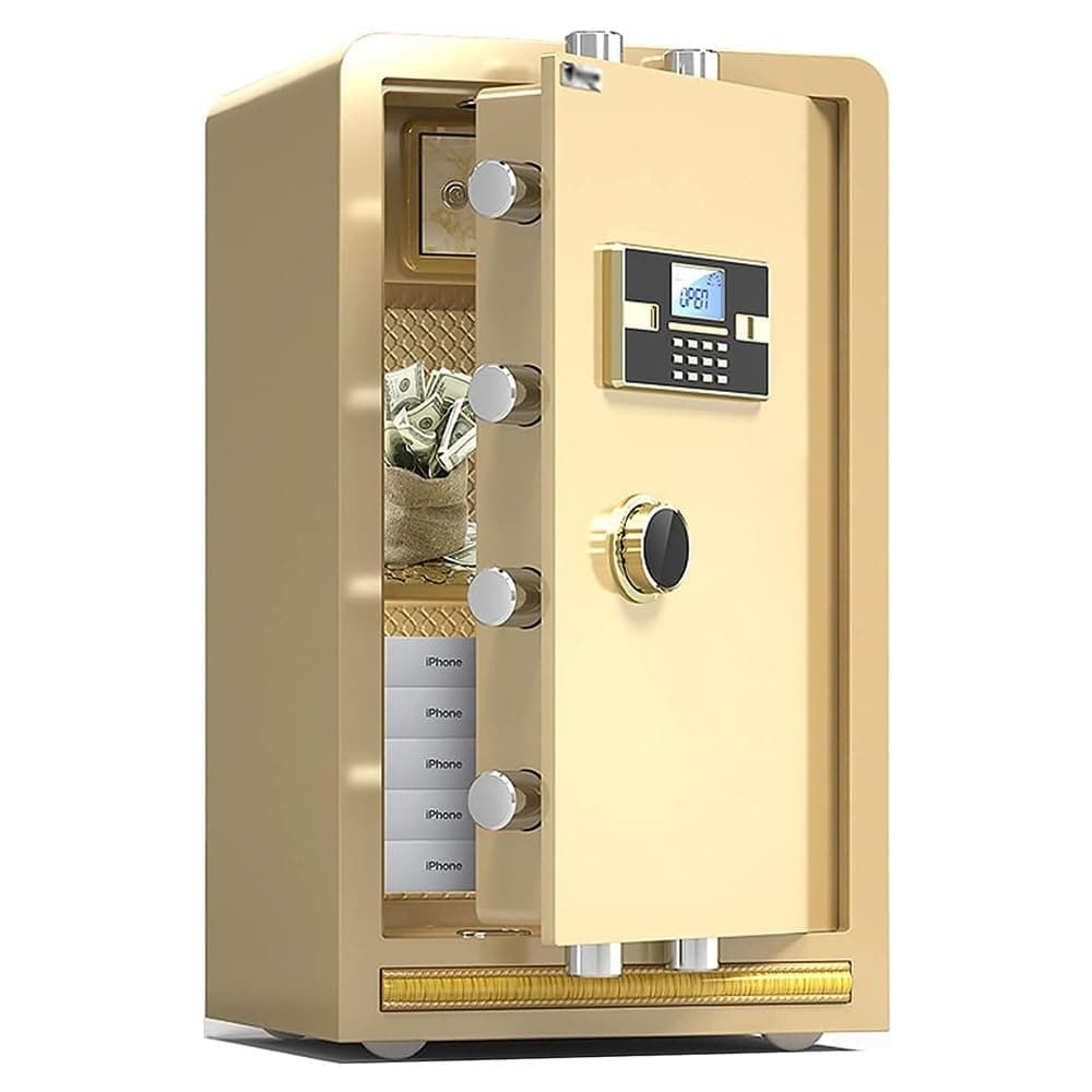 Fireproof Waterproof Safes Cabinet Steel Fireproof Safe with Code Key Lock, Steel Home Security Safe- Safe Digital Depository Front Load Cash Vault Drop Safe Box, Gold