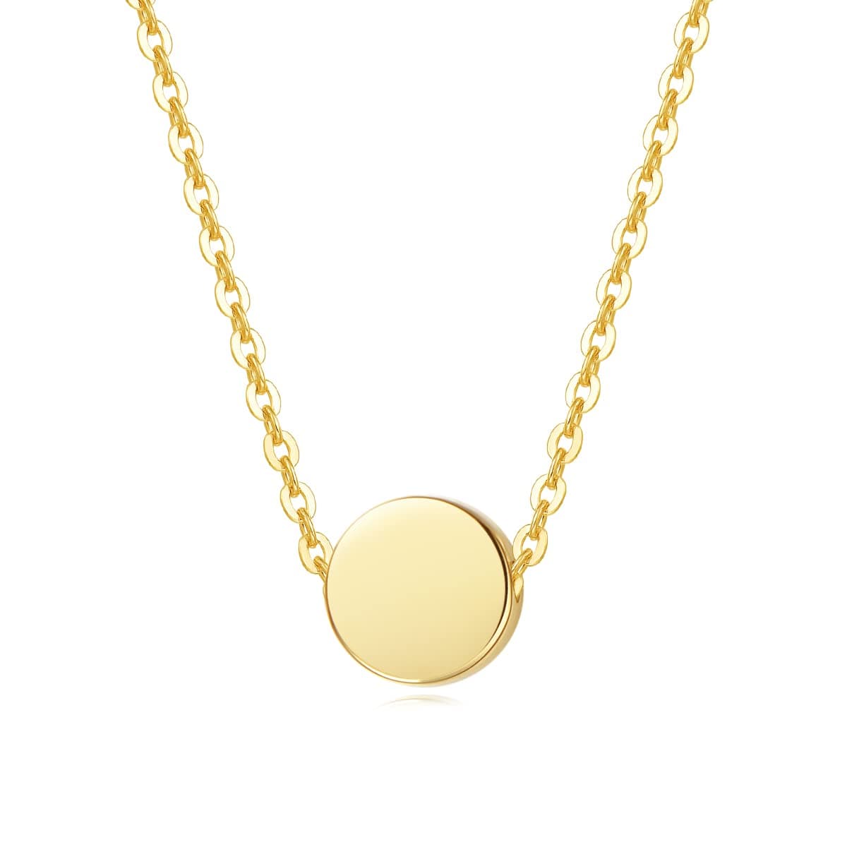Solid Real 14K Yellow Gold Tiny Dot 6mm Round Small Cute Simple Coin Necklace Pendant Minimalist Dainty Everyday Fine Jewelry Mother's Day Gifts For Women, 16+2 Extender Gold Chain