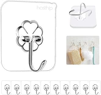 HASTHIP® Hooks for Wall Without Drilling, Waterproof Stick on Adhesive Stronger Plastic Wall Hooks Hangers for Hanging Robe, Coat, Towel, Keys, Bags, Lights, Calendars - Pack of 10, Transparent